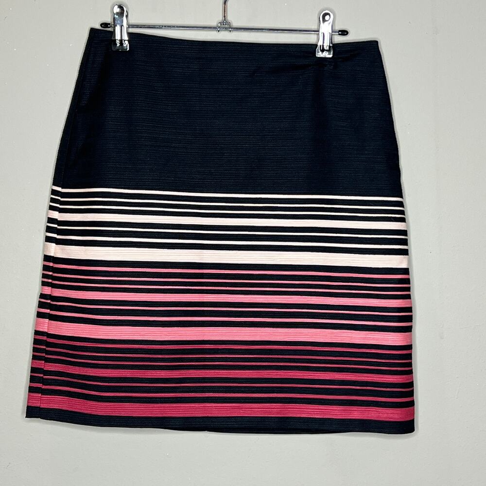 LOFT Outlet Black Pink Stripe Cotton Blend Back‎ Zip Lined Pencil Skirt Size 2P
